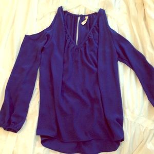 Royal blue cold shoulder long sleeve blouse
